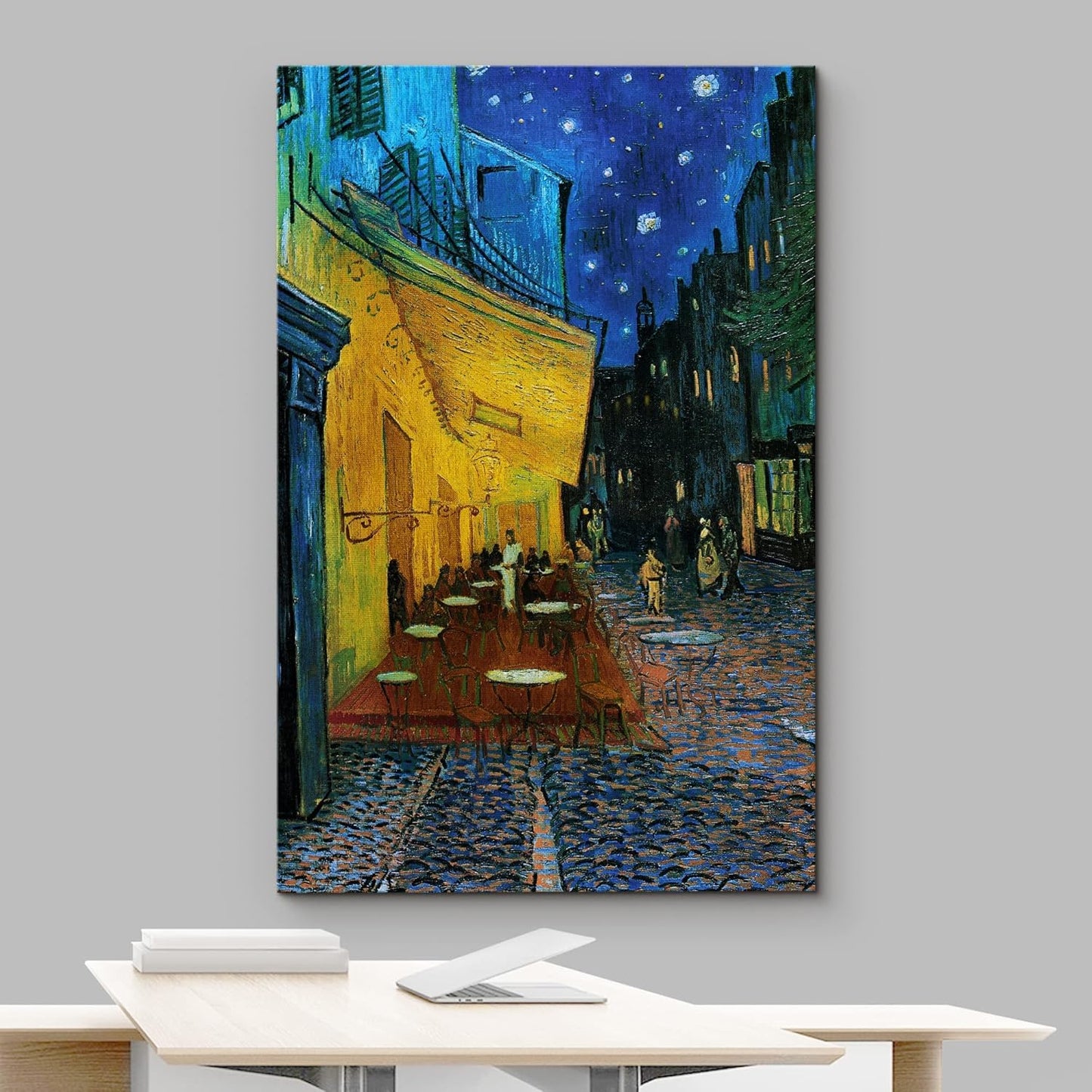 wall26 Canvas Print Wall Art Cafe Terrace at Night by Master Artist Vincent Van Gogh Nature Wilderness Illustrations Fine Art Multicolor for Living Room, Bedroom, Office - 16"x24"
