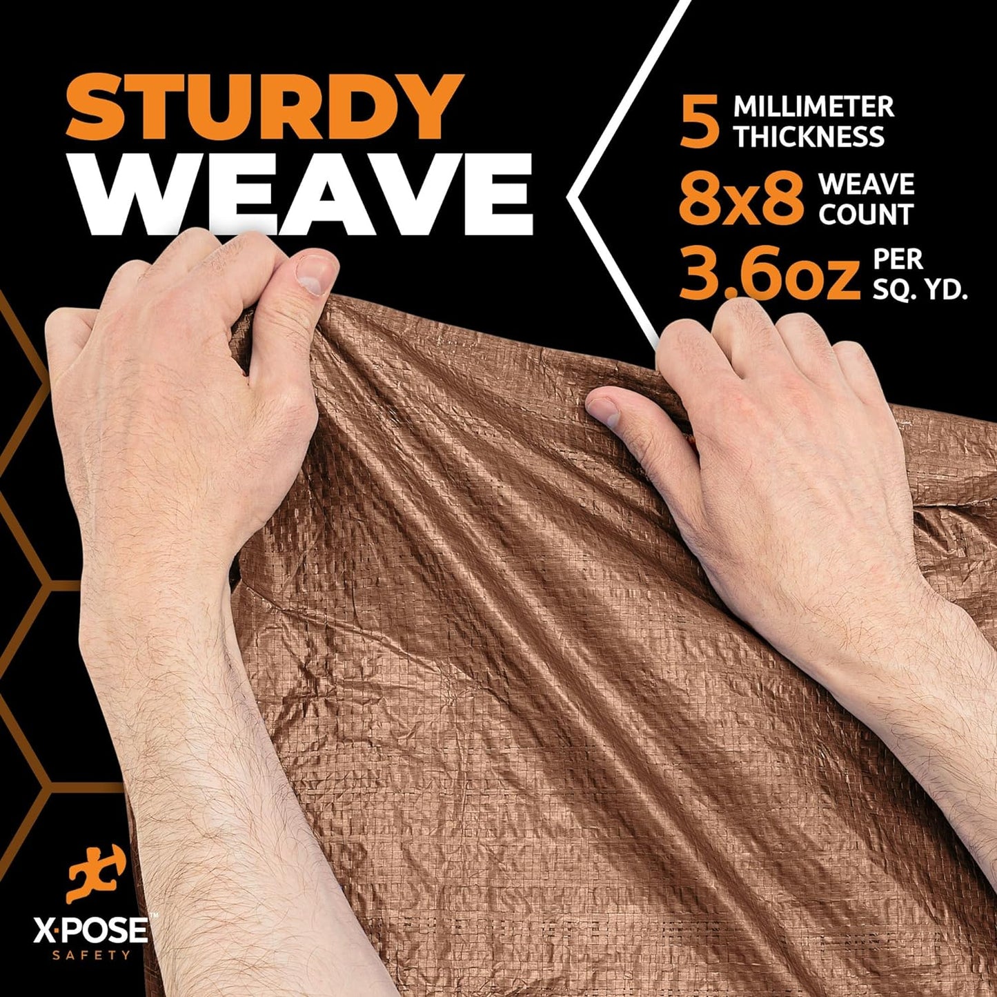 Multipurpose Protective Cover Brown Poly Tarp 16' x 20' - Durable, Water Resistant, Weather Resistant - 5 Mil Thick Polyethylene - by Xpose Safety