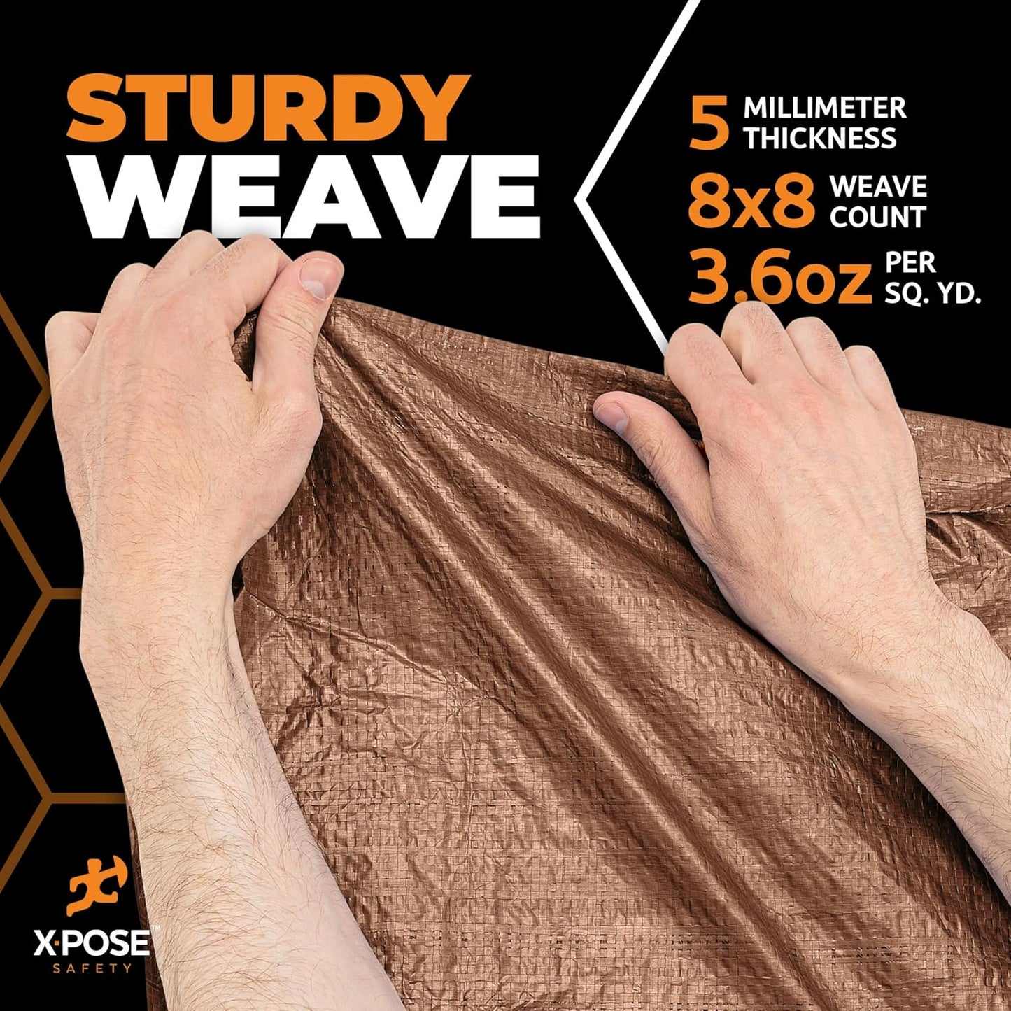 Multipurpose Protective Cover Brown Poly Tarp 15' x 20', Drop Cloth - Durable, Water Resistant, Weather Resistant - 5 Mil Thick Polyethylene - by Xpose Safety