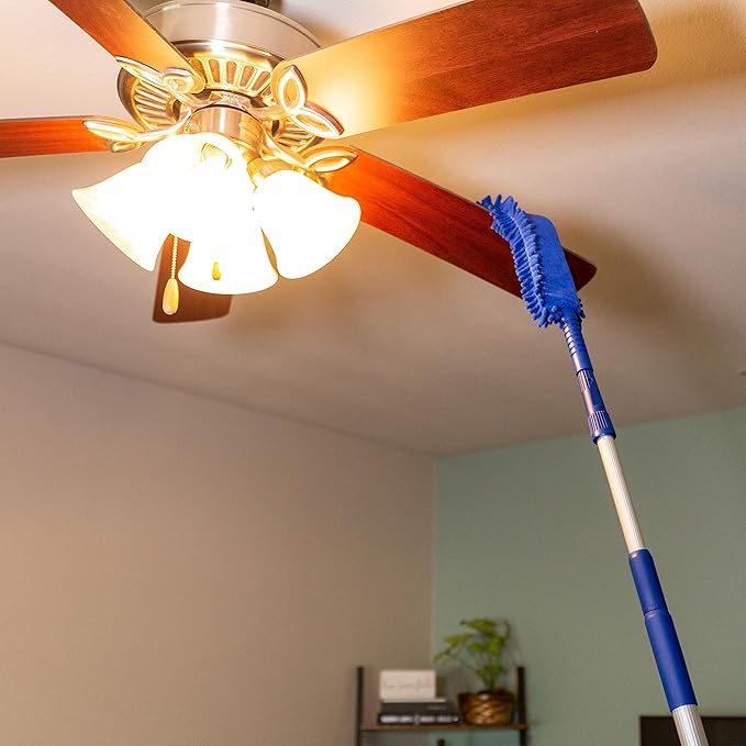 New U.S. Duster Company Triple Action High Reach Dusting Kit | Webster Cobweb Ceiling Fan Duster with 13 to 20 Foot Extension Telescope Pole | Lightweight Microfiber Cleaning Set…