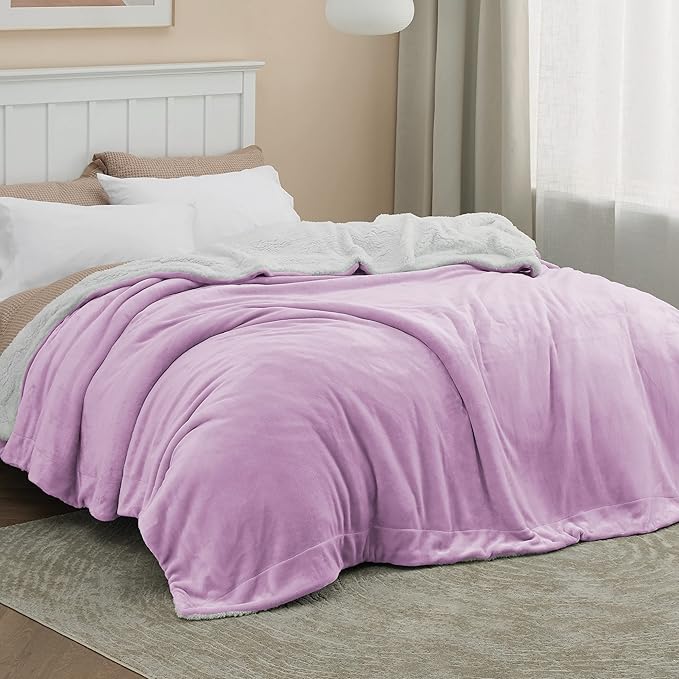 Bedsure GentleSoft Sherpa Fleece Blankets Queen Size for Bed - Thick and Warm Throw for Girls and Women, Soft Fuzzy Plush Queen Blanket for Winter, Non-Heated, Lilac, 90x90 Inches