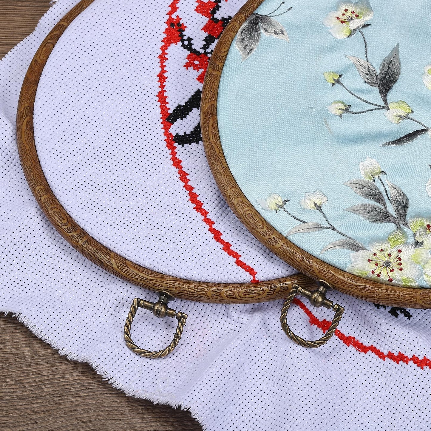 PATIKIL 7inch Embroidery Hoop, 4pcs Cross Stitch Hoop Rubber Imitated Wood Circle Frame Ring for Embroidery Art Craft Sewing Ornaments Hanging Decoration
