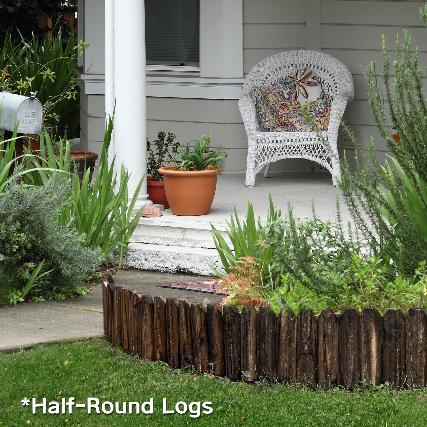 Wood Garden Edging, Half Round Natural Wooden Solid Log Fence Border Decorative for Flower Bed Barriers and Landscape Fencing (7.8" H x 47" L, 1 Pack)