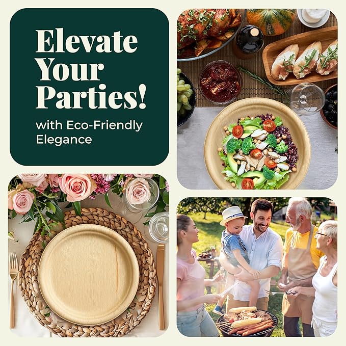 Koala love Palm Leaf Plates 10 Inch Bamboo Paper Disposable 50 Bulk Dinner Round Party Plates Event Tableware Eco Biodegradable Compostable Wooden Plate Best Alternative to Plastic Plate
