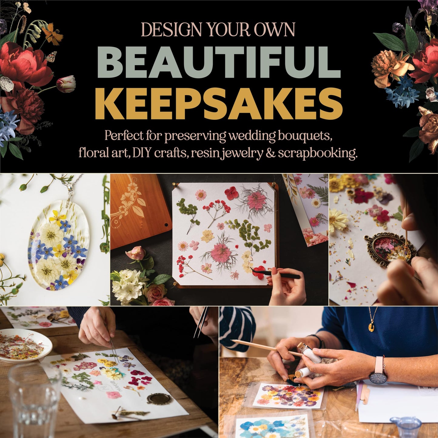 Flower Press Expansion & Accessory Kit (Press not included) - Extra Long Bolts, Silicone Washers, Travel Straps, Foam, Dessicant Boards, & Storage Bag - Professional Flower Pressing Accessories Set
