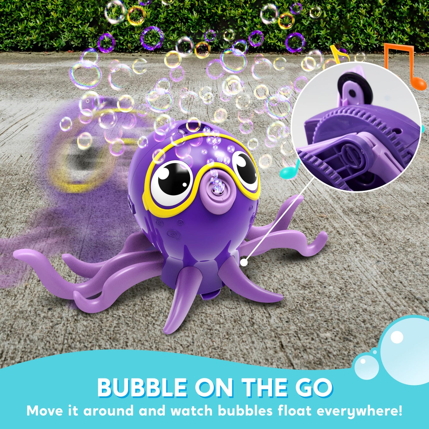 SYNCFUN Dancing Octopus Bubble Machine with Music, 360° Moving & Auto-Avoidance, Cute Bubble Machine Gun Blower with Solution Refills for Kids,Easter,Outdoor, Birthday,Party