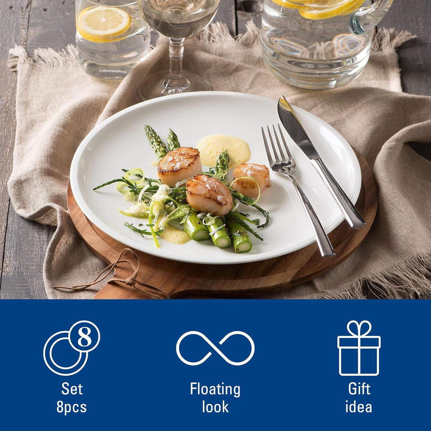 Villeroy & Boch Artesano Original Collection Starter Set, Premium Porcelain, Made in Germany, 8 Pieces, Service For 2, Dinner Plate, Salad Plate, Bowl, Mug, Rich, Creamy White
