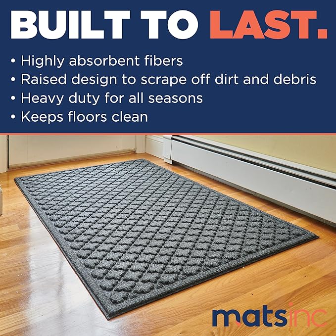MATSINC Artisan Entry Front Door Mat - Rubber Back Indoor or Outdoor Mat with Quadra Foil Design, Water Absorbing Welcome Front Door Mat Outside Entrance, Made in The USA, 30" x 48"(Graphite)