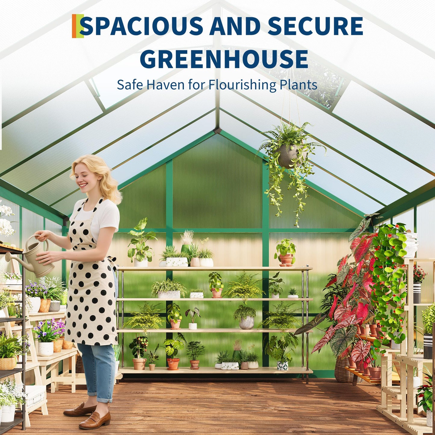6X8Ft Polycarbonate Greenhouse Sunroom with Aluminum Frame, Outdoor Greenhouse for Vegetables Herbs Flowers, Lockable Door & Adjustable Roof Vent, Patio Backyard Greenhouse Kit for Gardening Green