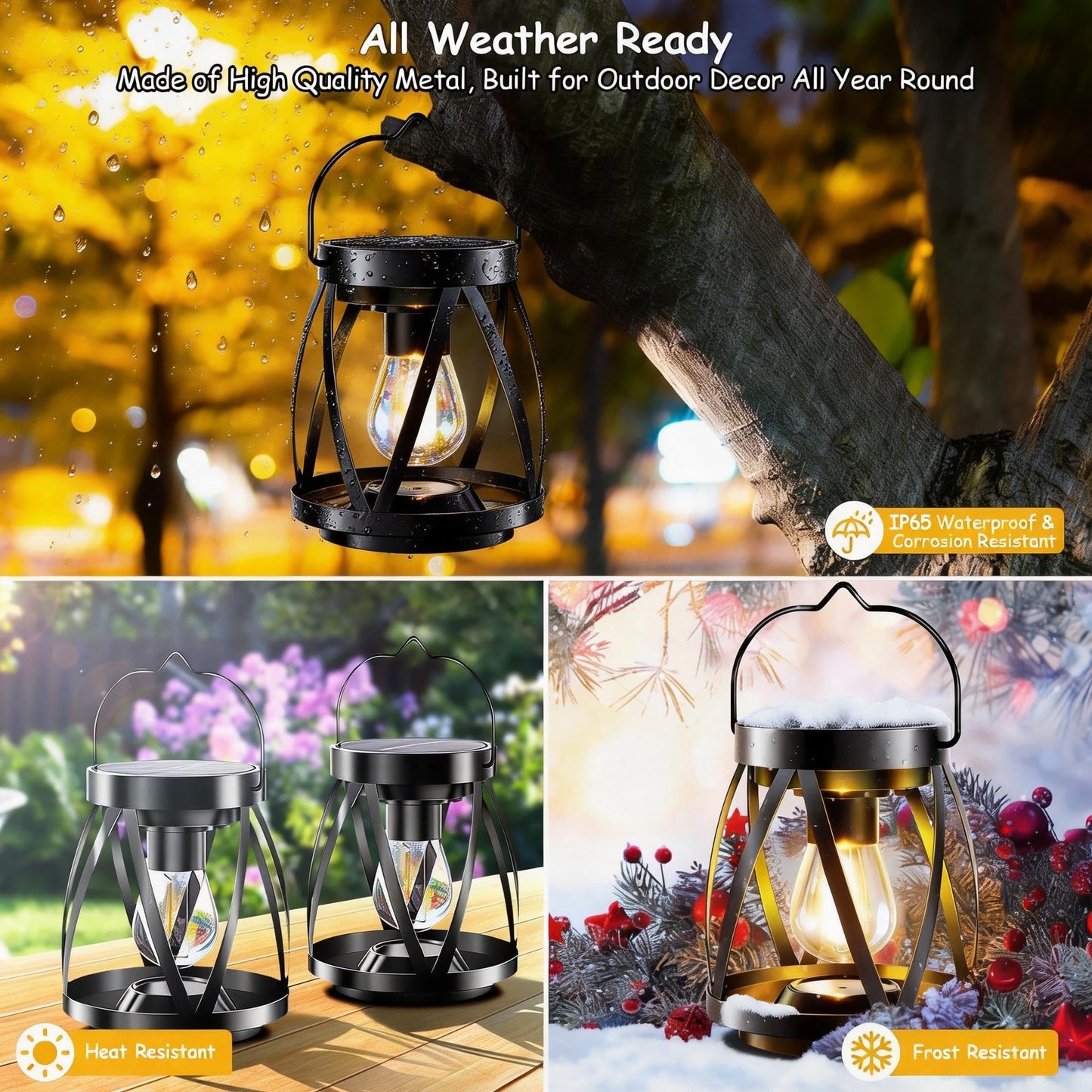 GARPAR Solar Lights Outdoor Waterproof, Upgraded Metal Outdoor Lantern, Brighter Auto On/Off 18H Hanging Solar Lights for Outside Garden Yard Patio Decor, Mother's Day Gift for Mom Grandma 2 Pack