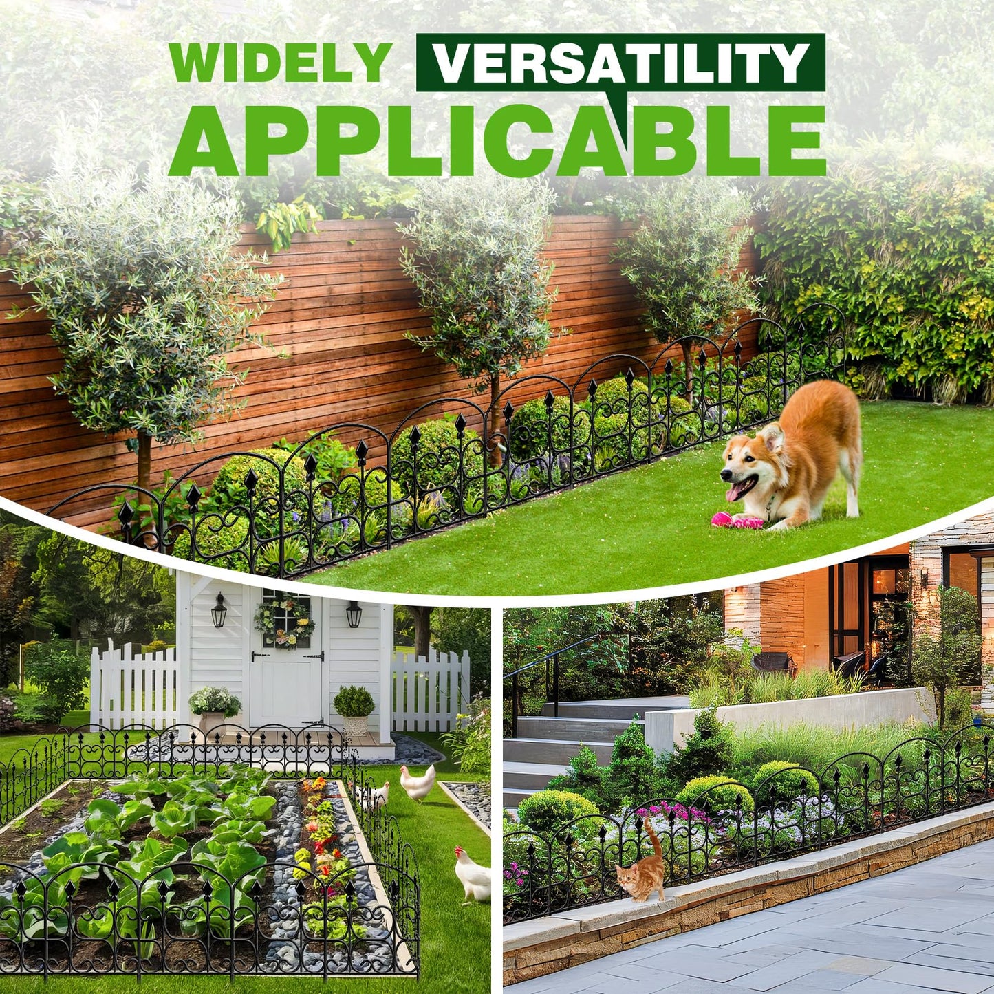 QIAOKAIYAN 24in(H) x 10.83ft(L) Decorative Garden Fence - Tall Garden Fence Animal Barrier 10 Pack Metal Fence Border Black No Dig Fence Panels Garden Fencing Border for Landscape Patio Yard Outdoor