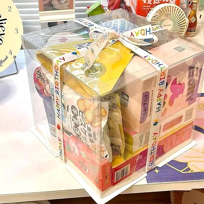 5 Pcs, 12'x12'x11' inch Food Grade Clear Plastic Display Boxes, 29.4 x 29.4 x 25 cm with Ribbon, for Cakes, Bakeries, Desserts, Birthday, Christmas and Thanksgiving