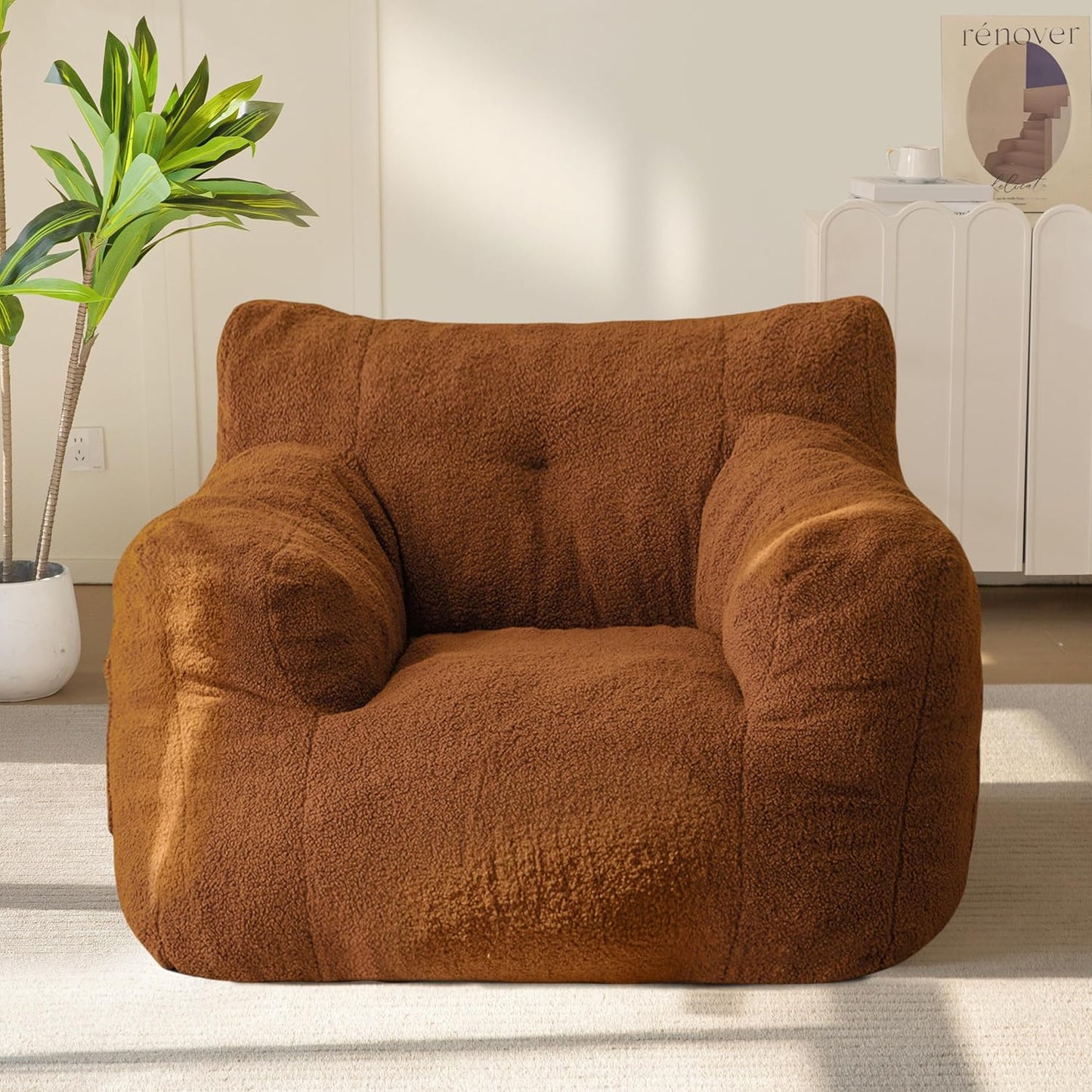 MAXYOYO Bean Bag Chair, Tufted Bean Bag Sofa with Boucle Fabric, Comfy Lazy Chair with Filler, Living Room Sofa for Adults Teens, Accent Couch for Bedroom Dorm, Coffee