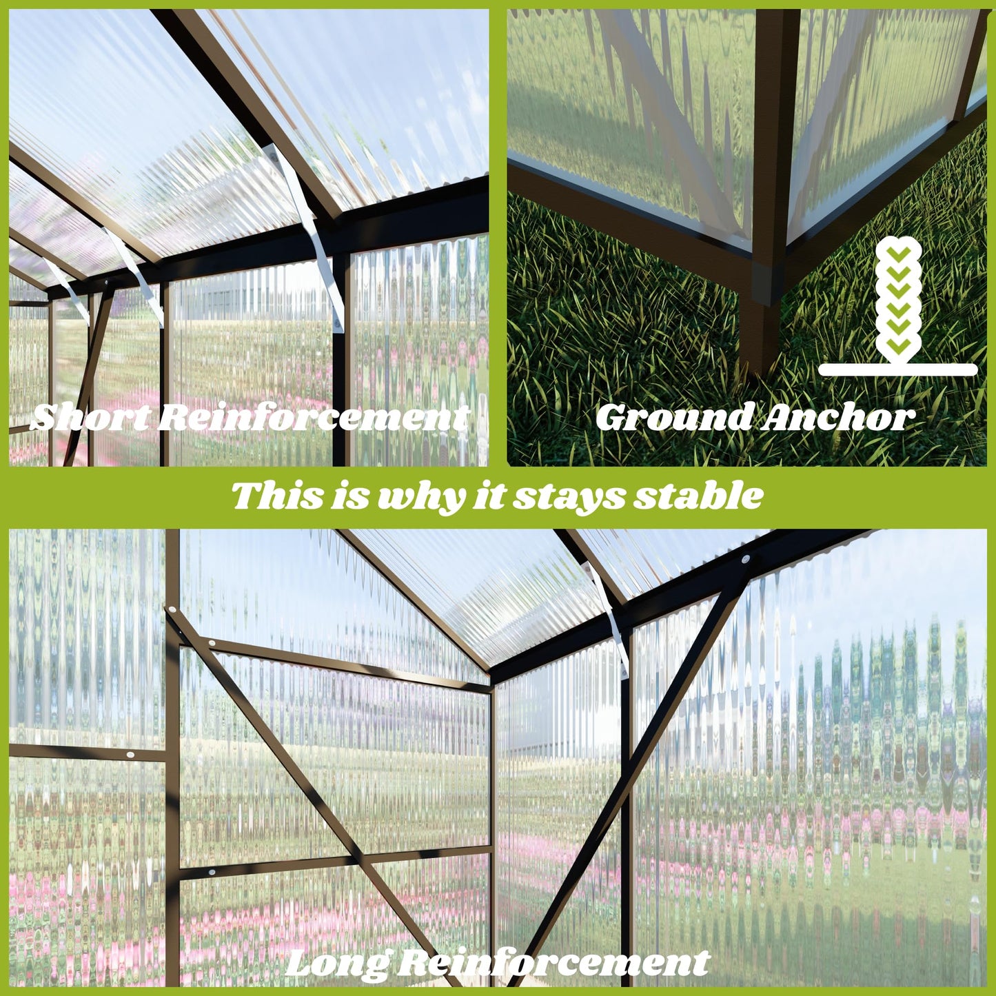 8x10 FT Greenhouse for Outdoors, Polycarbonate Greenhouse with Quick Setup Structure and Roof Vent, Aluminum Large Walk-in Green House for Outside Garden Backyard, Dark Gray