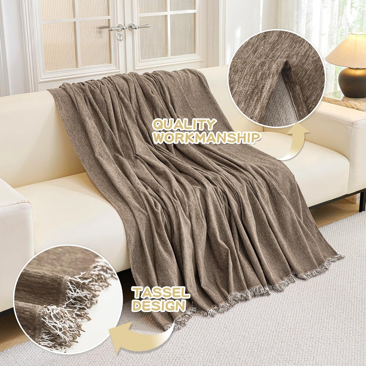 MYSKY HOME Oversized Sofa Covers Couch Covers for 3 Cushion Couch Sofa Pet Friendly, L Shaped Couch Cover Sectional Couch Cover Non Slip Furniture Protector for Kids, 91"x150", Sand