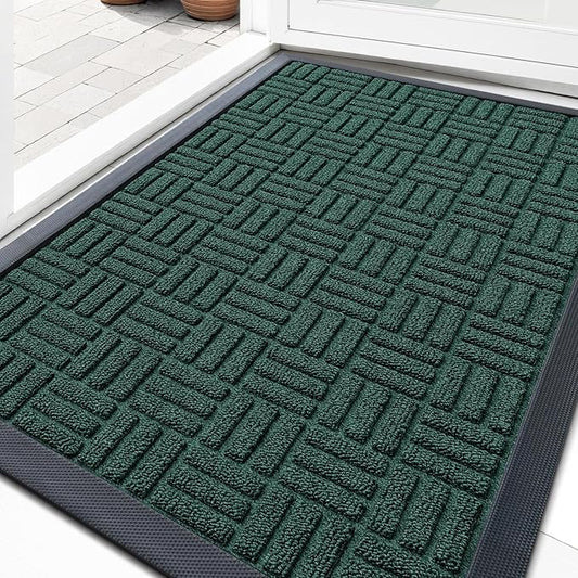 OLANLY Front Door Mat Outside Entrance 35x23, Absorbent, Heavy Duty Sturdy Natural Rubber Doormat Indoor Outdoor, Non-Slip, Stain and Fade Resistant, Low Profile Floor Mat for Entryway, Black Green