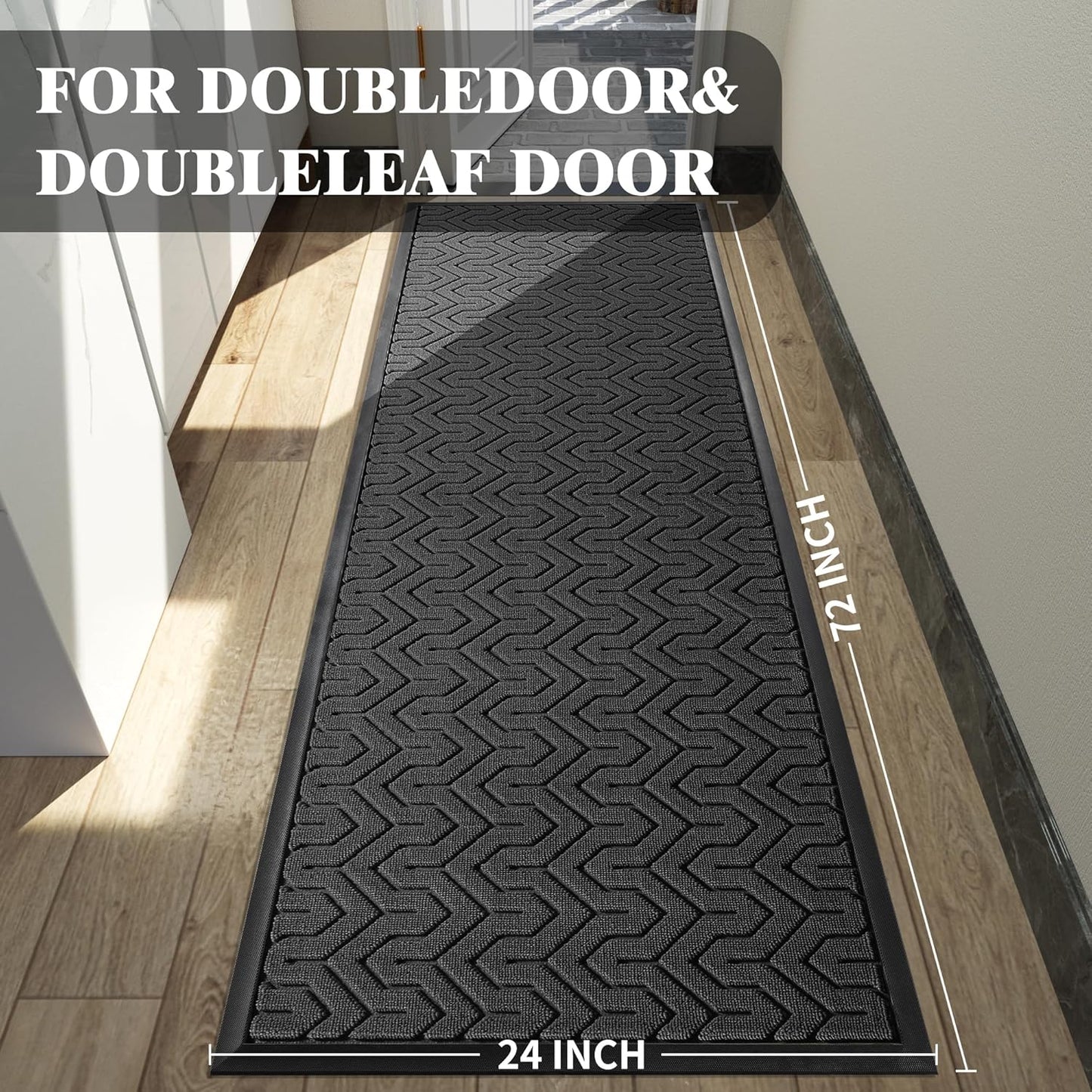 Yimobra 72x24 Indoor Outdoor Runner Rug, Heavy-Duty Entrance Mat for High Traffic Areas, Commercial Grade Welcome Door Mat, Easy Clean Black