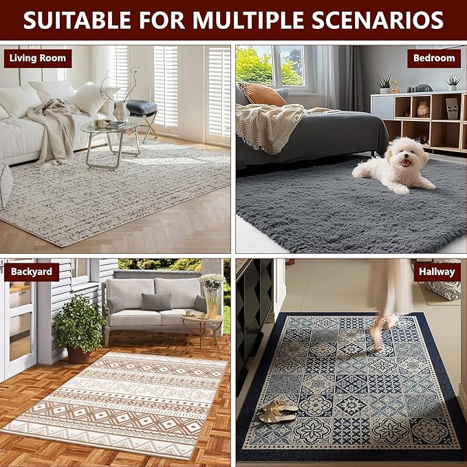Non Slip Rug Pad Gripper, 6 x 9 Ft Extra Thick Foam Under Area Rug Carpet Pads for Any Hard Surface Floors, Keep Your Carpets Safe and in Place, Prevent Rug from Wrinkling or Buckling