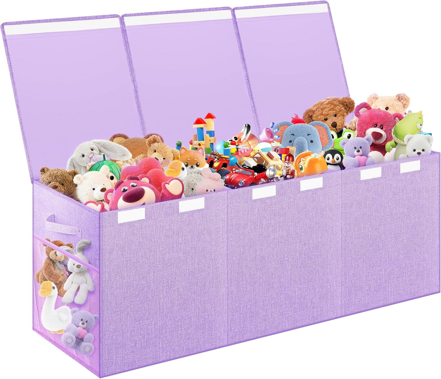 Extra Large Toy Box, Toy Chest for Kids Boys Girls, Collapsible Sturdy Storage Organizer with Mesh Pockets, 40"x14"x16" Kids Box Bins Baskets for Nursery, Playroom, Purple