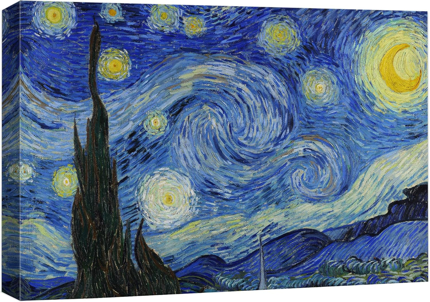 wall26 - Starry Night by Vincent Van Gogh - Framed Canvas Art Wall Art - 16"x24" Black