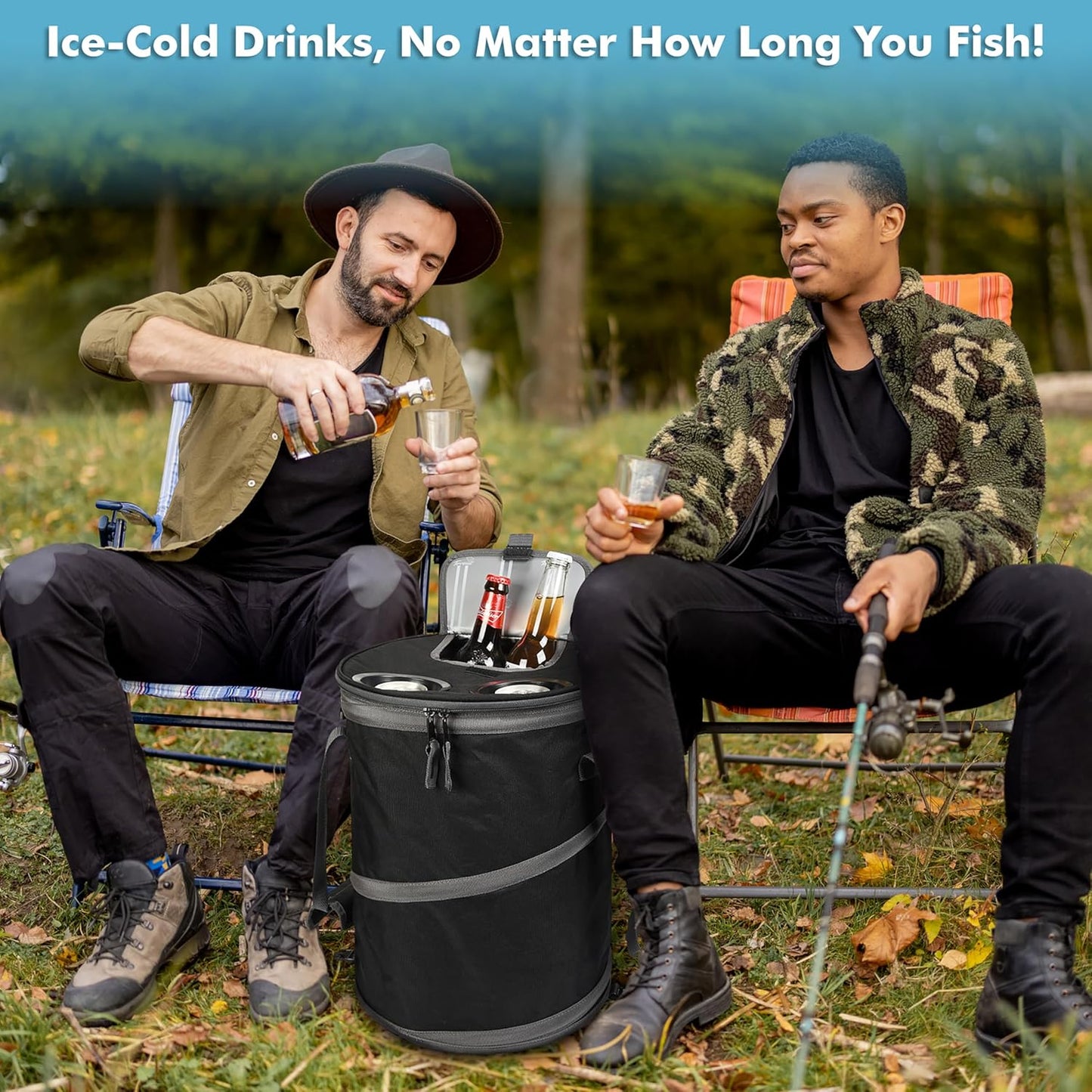 Tirrinia Large Pop-Up Golf Cooler Bag- Insulated Collapsible Cooler with Flat Drink Table for Golf Cart, Lightweight and Portable Ice Beach Cooler for Travel, Fishing, Picnics, Hiking, Camping