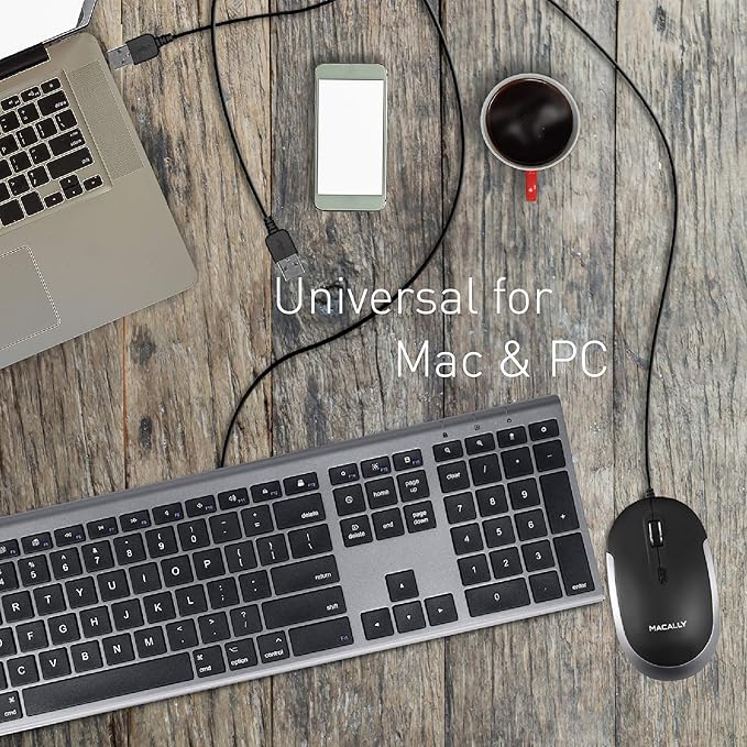 Macally Silent Wired Mouse - Slim & Compact USB Mouse for Apple Mac or Windows PC Laptop/Desktop - Designed with Optical Sensor & DPI Switch - Simple & Comfortable Wired Computer Mice (Space Gray)