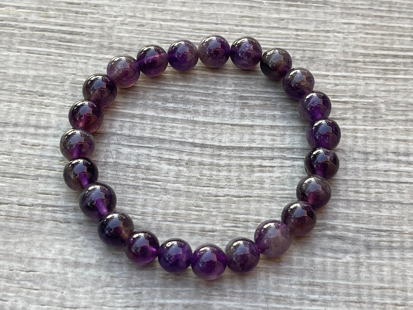 GAF TREASURES Amethyst Crystal Bead Bracelet 8mm, Genuine Purple Amethyst Stretch Gemstone Bracelet, Healing Crystal Bracelet, Gift for Men & Women (1)