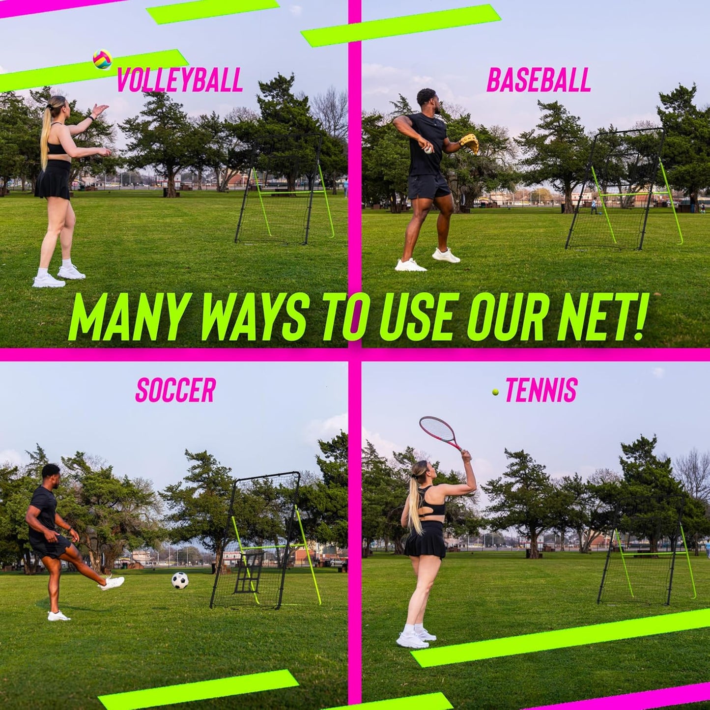 7x4 Ft Volleyball Rebounder Net; 6-Angle Adjustable Volleyball Training Aid and Video for Solo Practice; Durable Equipment for Bumping, Spiking, Lacrosse, Soccer, Tennis