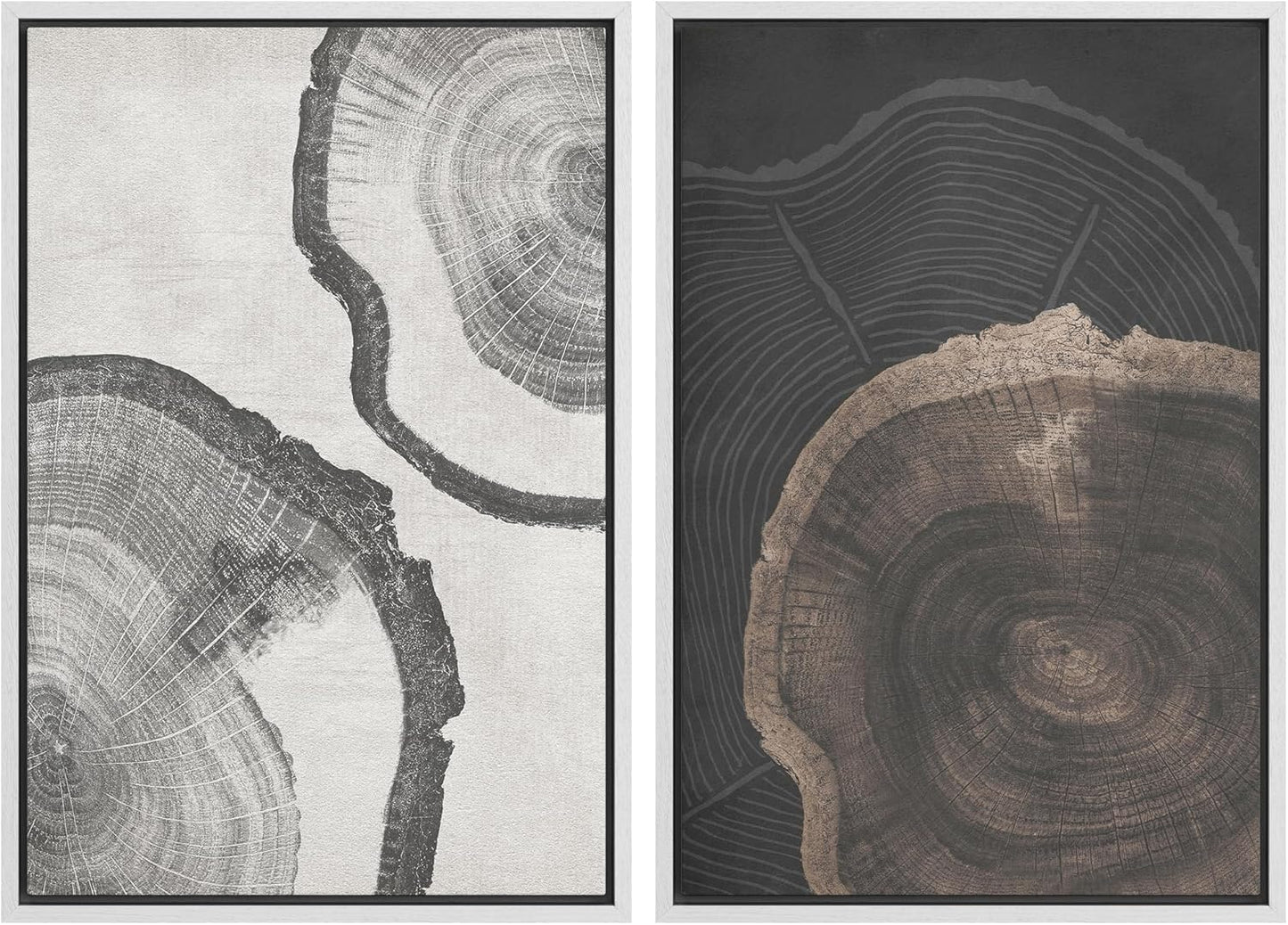 SIGNWIN Framed Canvas Print Wall Art Wood Tree Rings Abstract Illustrations Minimalist Modern Wall Art Neutral Boho Decor for Living Room, Bedroom, Office - 16"x24"x2 White