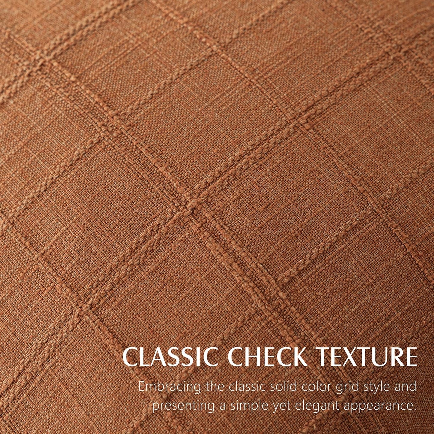 Foindtower Set of 2 Decorative Linen Check Throw Pillow Covers Neutral Farmhouse Vintage Cushion Covers Modern Boho Home Decor for Sofa Chair Couch Bedroom Living Room Outdoor,18×18 Inch,Orange