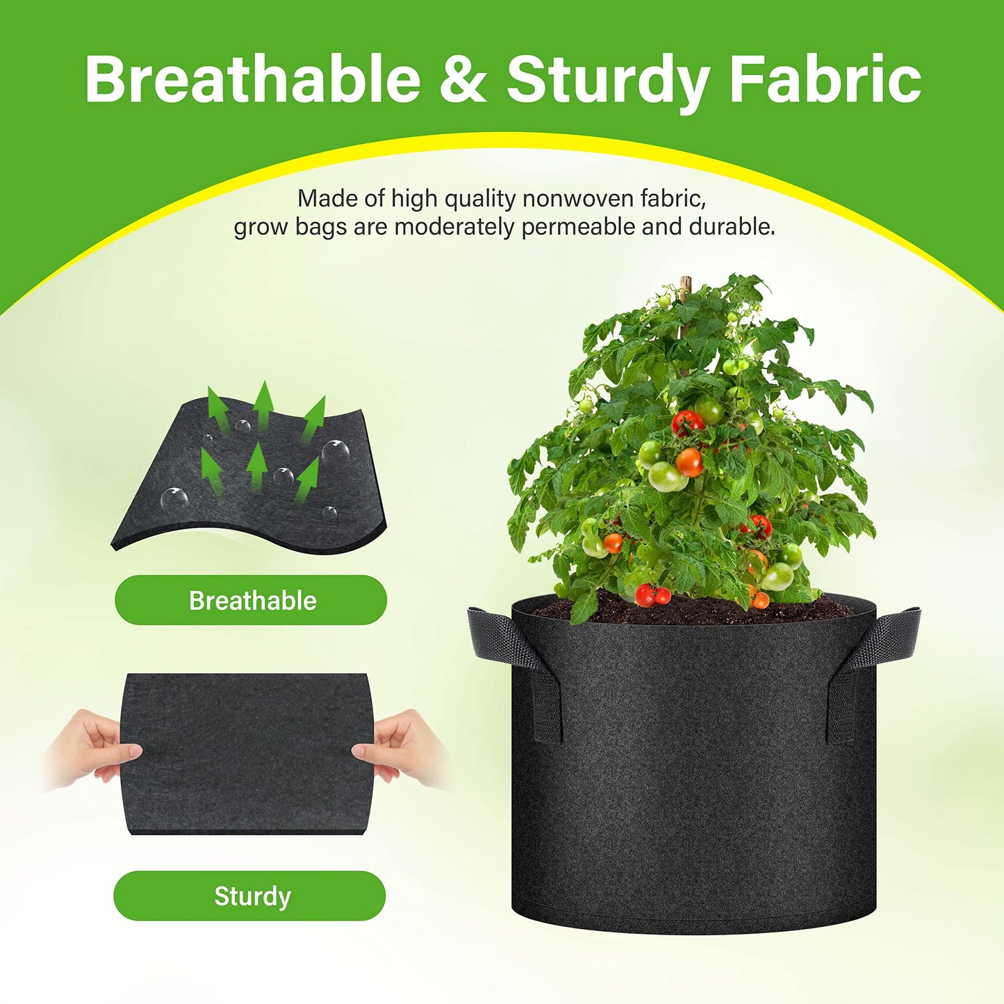 HealSmart 12-Pack 5 Gallon Grow Bags, Nonwoven Aeration Fabric Pots with Handles, Cloth Plant Pots, Suitable for Garden Fruits, Vegetables, Tomato and Flowers, Black
