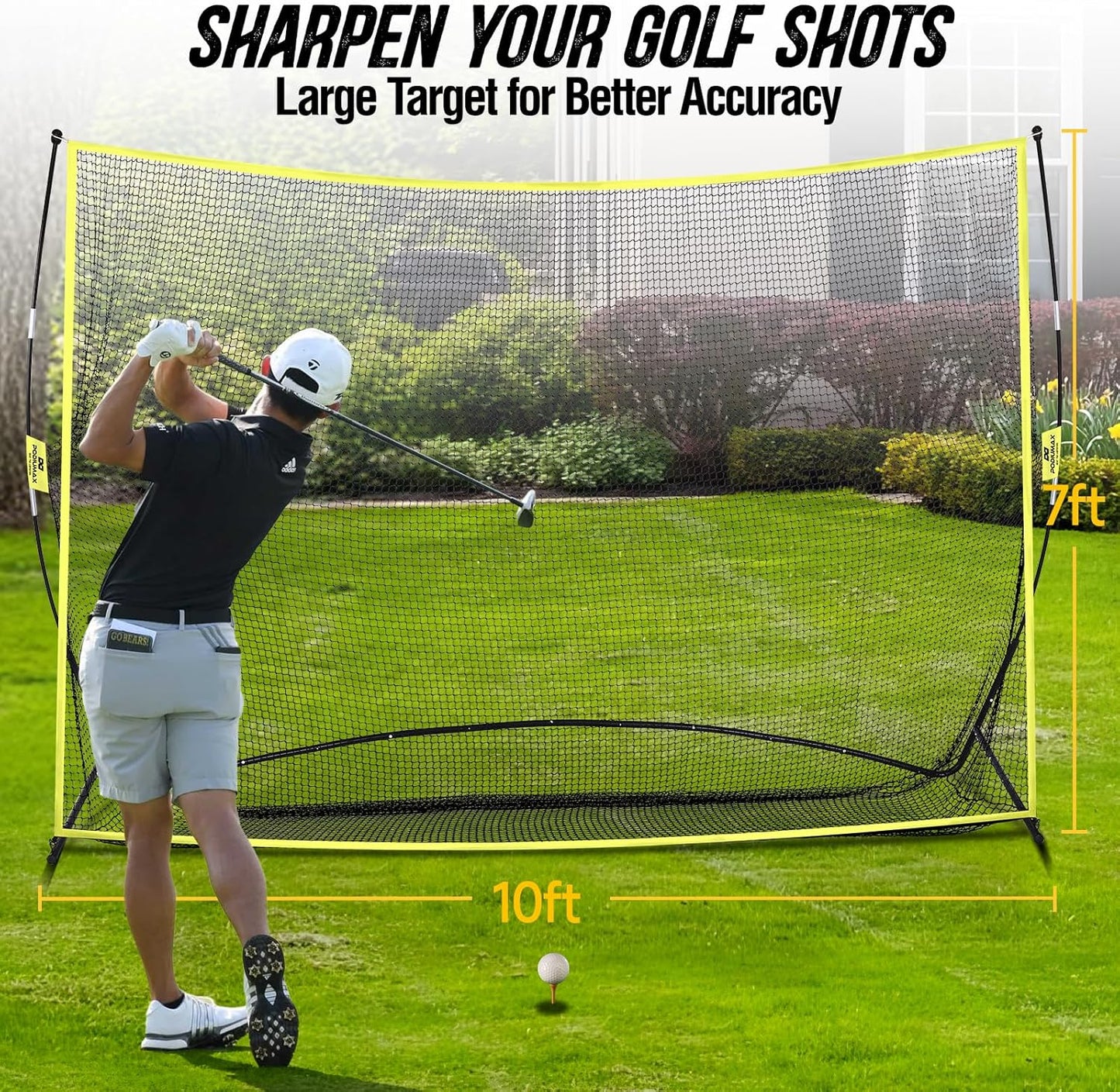 PodiuMax Golf Net, 10x7ft Golf Practice Net with Noise Reduce Silk Target Driving Real Balls, Hitting Nets for Backyard Garage, Improve Chipping Putting Pitching, Gift for Men & Golfers