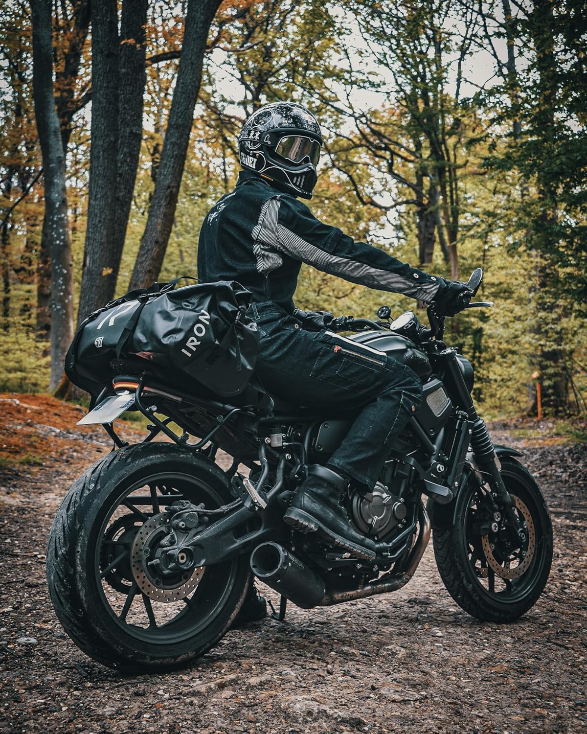 IRON JIA'S Motorcycle Dry Bag - Waterproof Duffle & Luggage Tail Bag Saddle Bags with Roll Top Closure, Shoulder Straps, Inner Pocket and Mesh Pocket (Black, 70L)