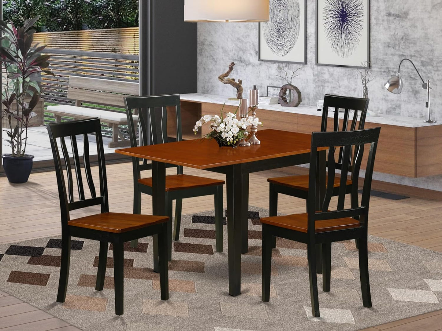 East West Furniture NDAN5-BCH-W 5 Piece Kitchen Table Set for 4 Includes a Rectangle Dining Room Table with Dropleaf and 4 Dining Chairs, 30x48 Inch, Black & Cherry