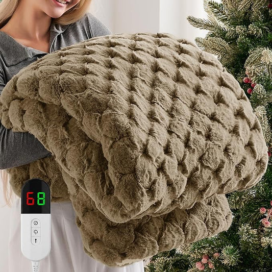 Homemate Electric Heated Throw Blanket - 50"x60" Luxury Faux Fur Heating Bed Blankets with 10 Heating Levels 8 Hours Auto Off Fast Heating Over-Heated Protection Ultra Soft Warm Flannel ETL Certified