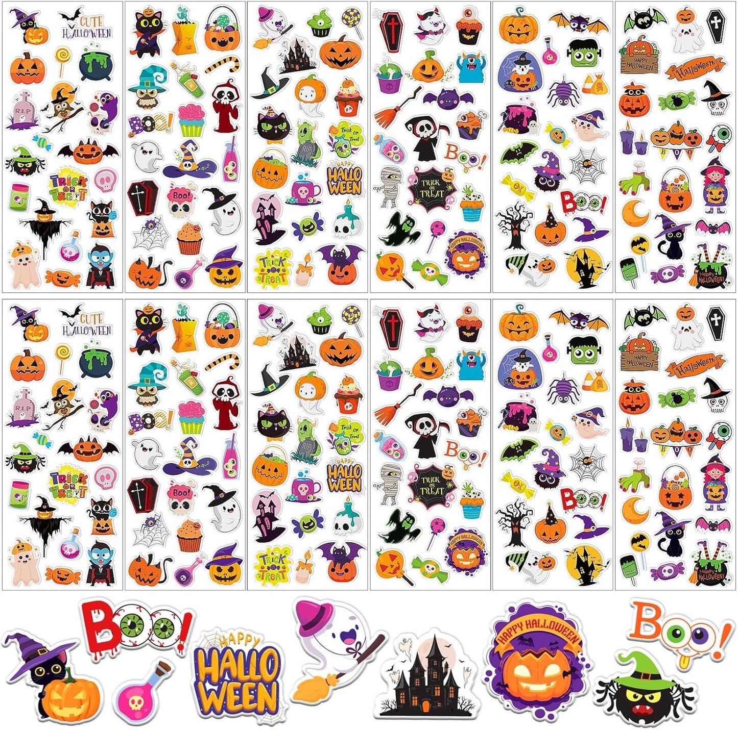 UPINS Halloweens Stickers for Kids, 12 Sheets 3D Happy Halloween Stickers Cute Puffy Stickers Ghost Pumpkin Skull Bat Spider Foam Stickers for Halloween Party Favors Scrapbooking DIY Crafts