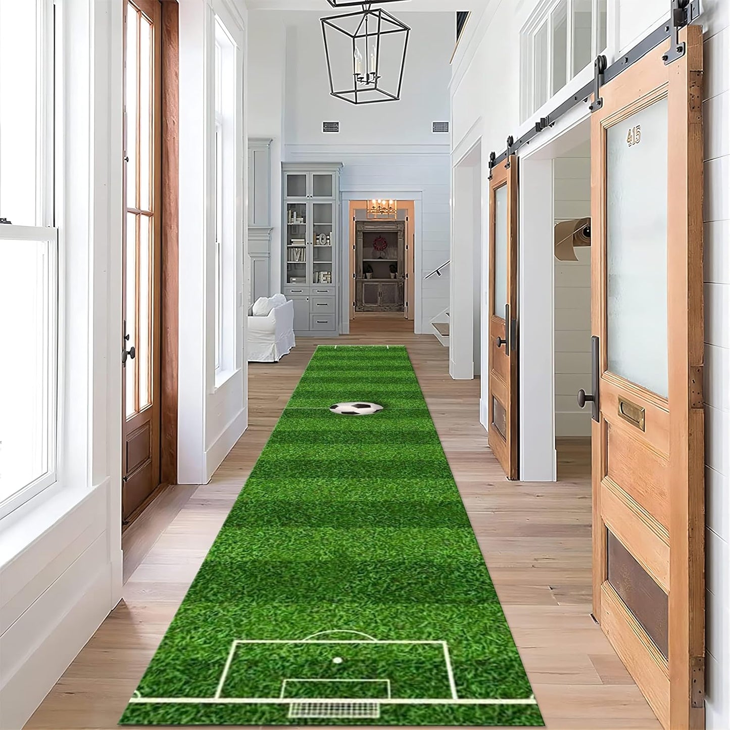 Football Game Area Rug for Living Room, 1.3x7ft, Soccer Sports Entryway Mat, Washable Durable High Traffic Rug, with Non Slip Backing Absorbent Carpets for Entryway Living Room