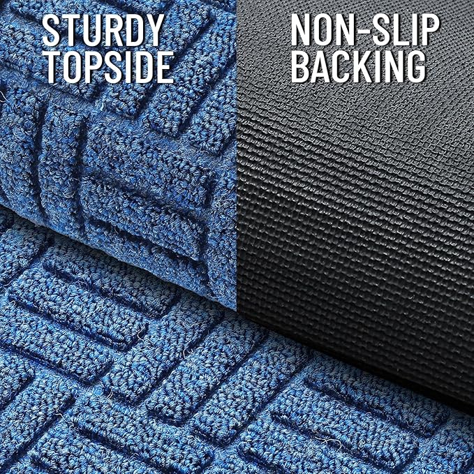 OLANLY Front Door Mat Outside Entrance 71x23, Absorbent, Heavy Duty Sturdy Natural Rubber Doormat Indoor Outdoor, Non-Slip, Stain and Fade Resistant, Low Profile Floor Mat for Entryway, Ocean Blue