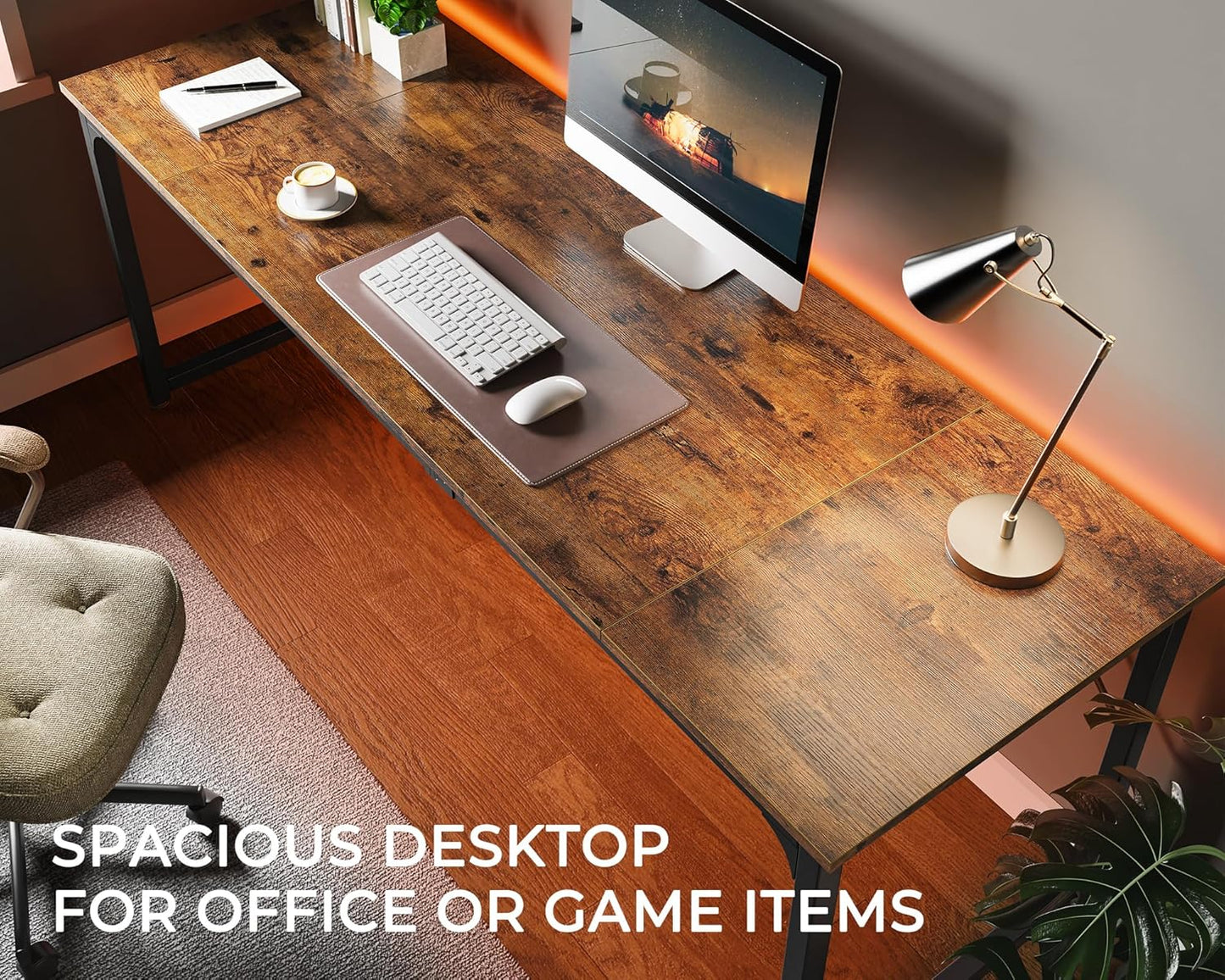 Huuger Computer Desk, 80 Inch Office Desk, Gaming Desk with Storage, Writing Desk Work Desk for Home Office, Study, Long Simple Desk, Large Legroom, Metal Frame, Rustic Brown