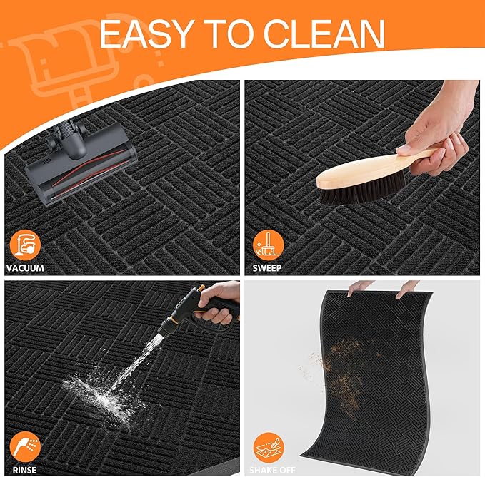 Indoor Outdoor Door Mat, 4’x 3' Doormat for Entryway, Rubber Backing Non Slip Front Door Mat Outside Entrance, Super Absorbent Commercial Floor Mat for Home Office, Black