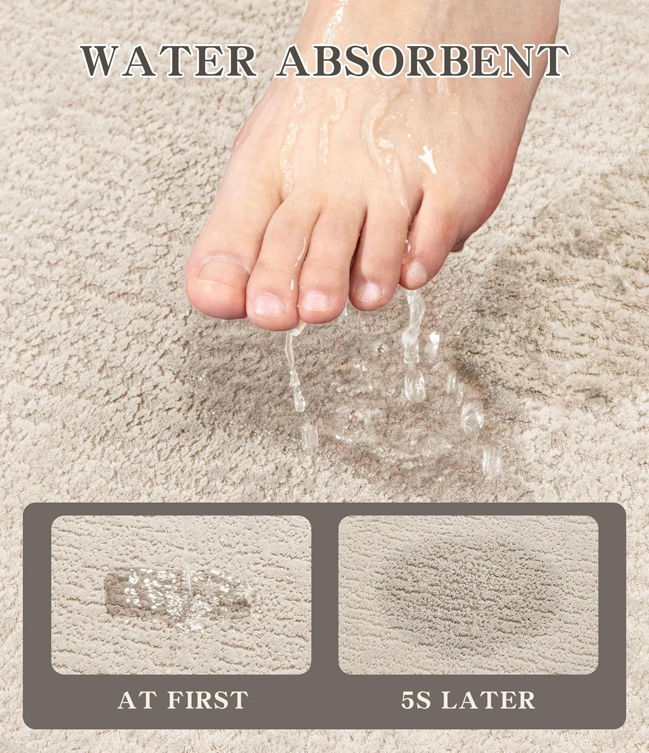 chakme Bathroom Rugs Mat 47x24, Ultra Thin Non Slip Bath Mat Quick Dry Absorbent Bath Mat for Bathroom Floor, (Light Beige, 47"x24")