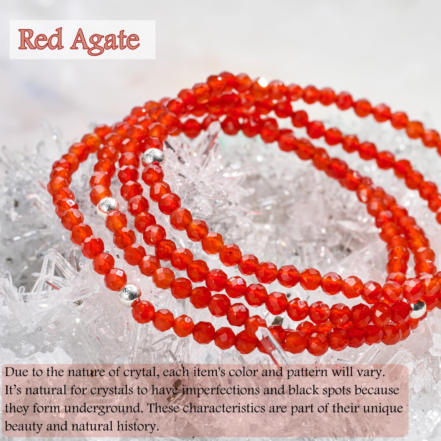 Farfume Red Agate - Confidence - Beaded Bracelets for Women,Handmade Natural Stone 4mm Beads 925 Sterling Silver Stretch Bracelets, Chakra Crystal Gemstone Jewelry Gifts for Mom