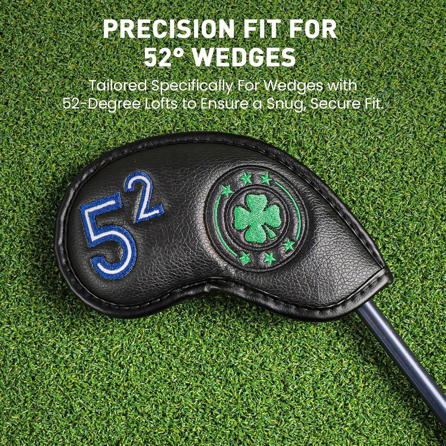Golf Iron Wedge Head Covers 52° 54° 56° 60° 1 or 4 Pack, Synthetic Leather Clover USA Flag Design Club Head Protection, Universal Headcover Fit Iron Clubs for Men Women