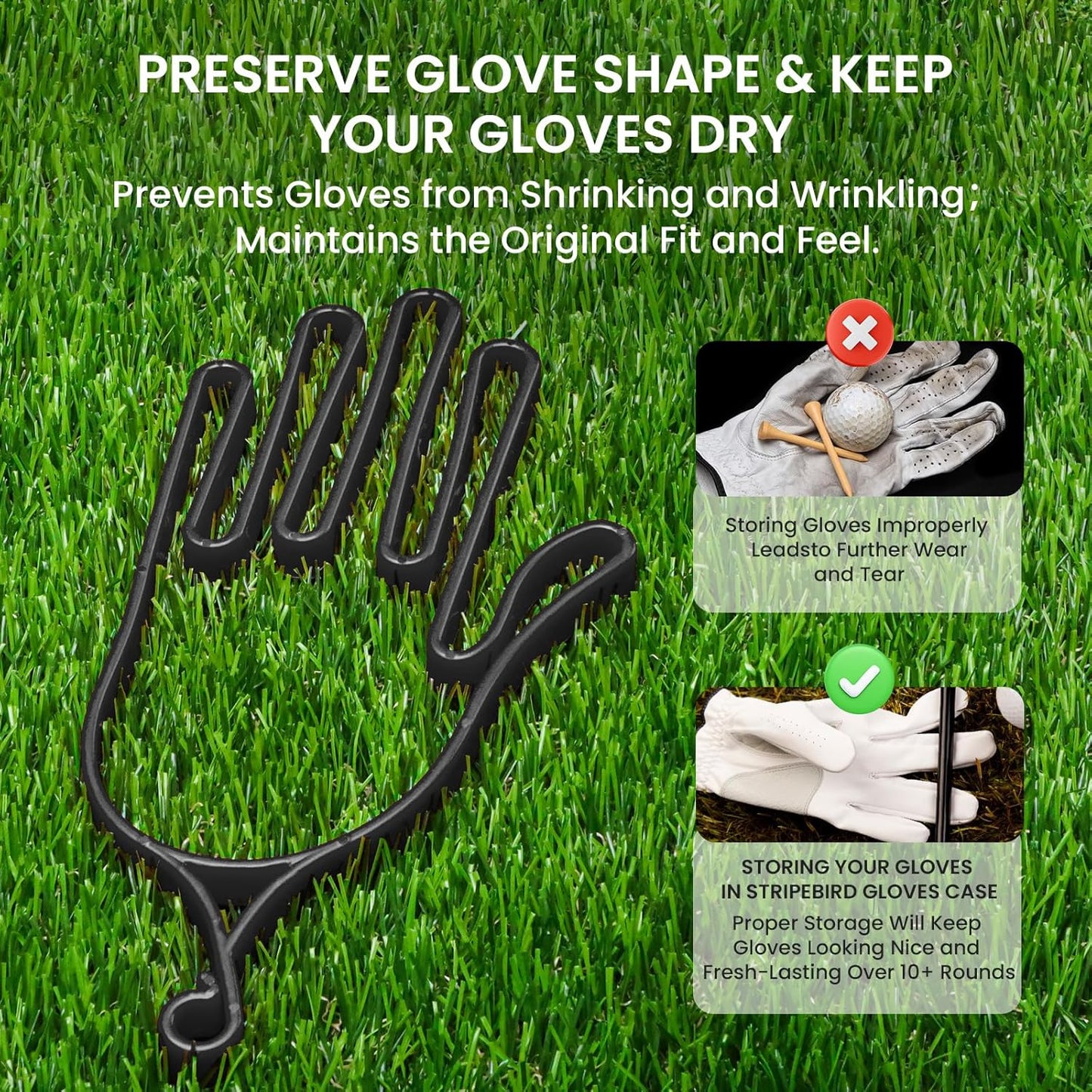 FINGER TEN Golf Gloves Stretcher Holder Hanger Keeper Dryer Shaper Tool Accessories Durable Glove Support Frame Guardian Hook to Bag Gifts for Men Women Golfer