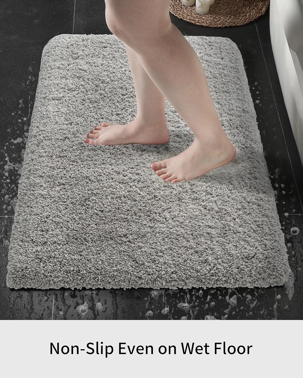 Grey Bathroom Rug 20x32 Non Slip Fluffy Bath Mat for Bathroom Floor Washable Plush Luxury Bath Rug for Tub Soft Shaggy Absorbent Shower Sink Mat