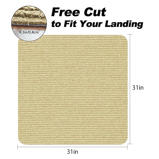 Stair Treads for Wooden Steps Carpet, Non-Slip Stair Runner Indoor Outdoor Stair Tread Mats Covers Pads, 31" x 31"Matching Landing Step Runner for Elders, Kids and Dogs (31" x 31", Beige)