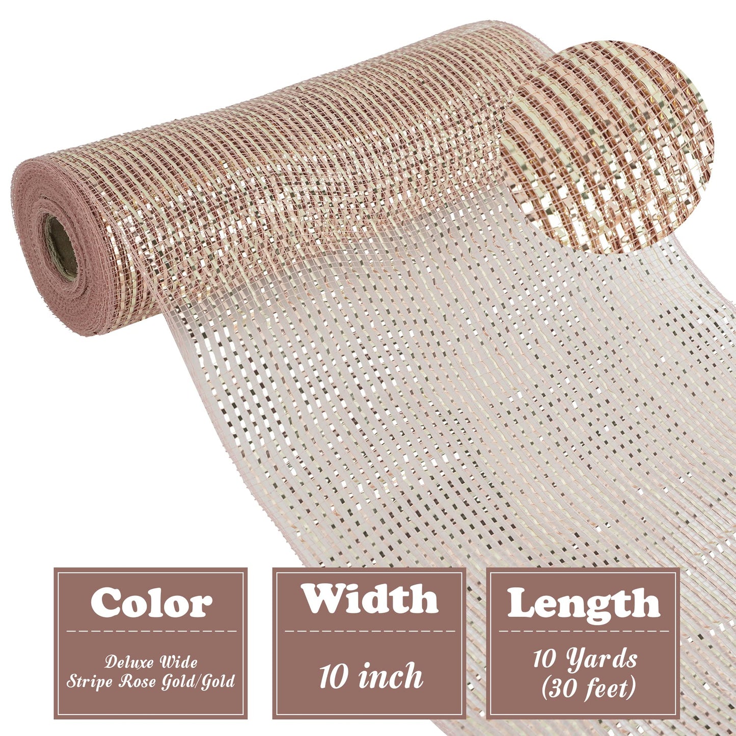 HUIHUANG Rose Gold Deco Mesh 10 inch Rolls, Decorative Mesh Ribbon with Gold Wide Foil for Christmas Wreaths Supplies, Swags, Christmas Tree Decoration, Wedding, Garland and Bows