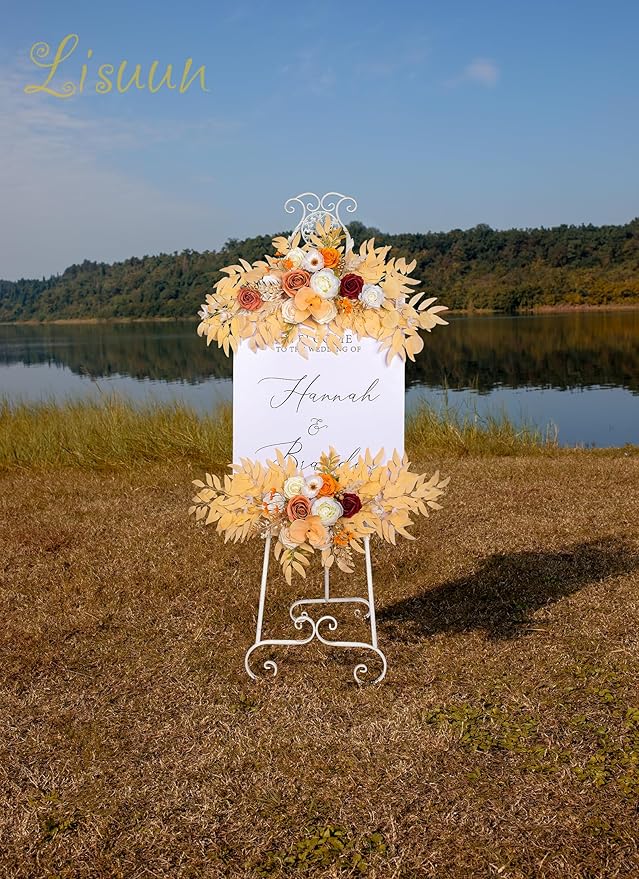 Wedding Arch Flowers, Artificial Floral Decor for Wedding Ceremony & Reception, Standard Size Large Flower Swag Set for Backdrop & Welcome Sign, Pack of 2 (Champagne No. 1)