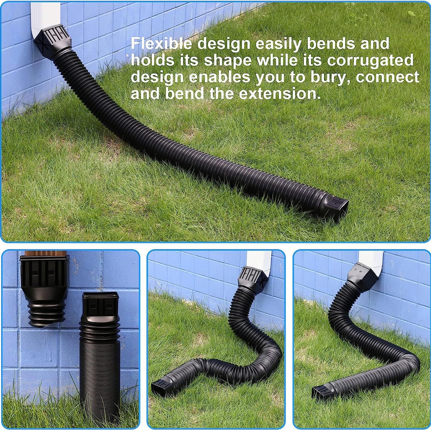 3 pack Flexible Rain Gutter Downspout Extensions,Drain Downspout Extender,Gutter Extension Flexible,Down Spout Drain Extension Pipes,Extendable from 21 to 60 Inches (3pcs white)