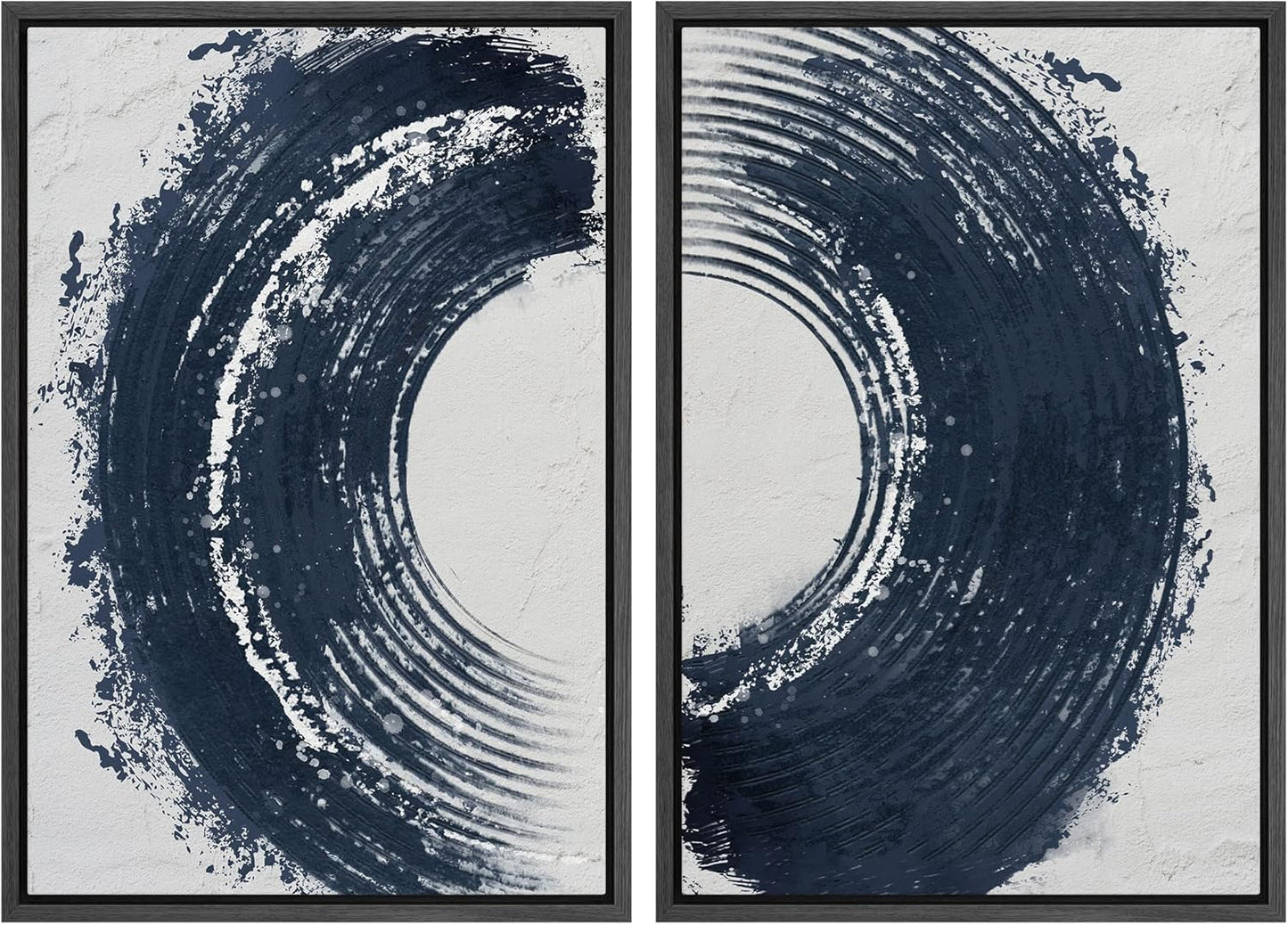SIGNWIN Framed Canvas Print Wall Art Set Black Gray Pastel Paint Stroke Spiral Ring Abstract Shapes Illustrations Modern Minimal Decorative for Living Room, Bedroom, Office - 24"x36"x2 Black